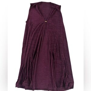 Plum Draped Waterfall Cardigan Duster Boho Open Front Gold Detail Medium